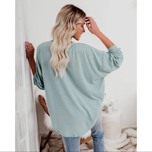 MAGGIE RELAXED KNIT HENLEY TOP SAGE - Picture 9 of 11